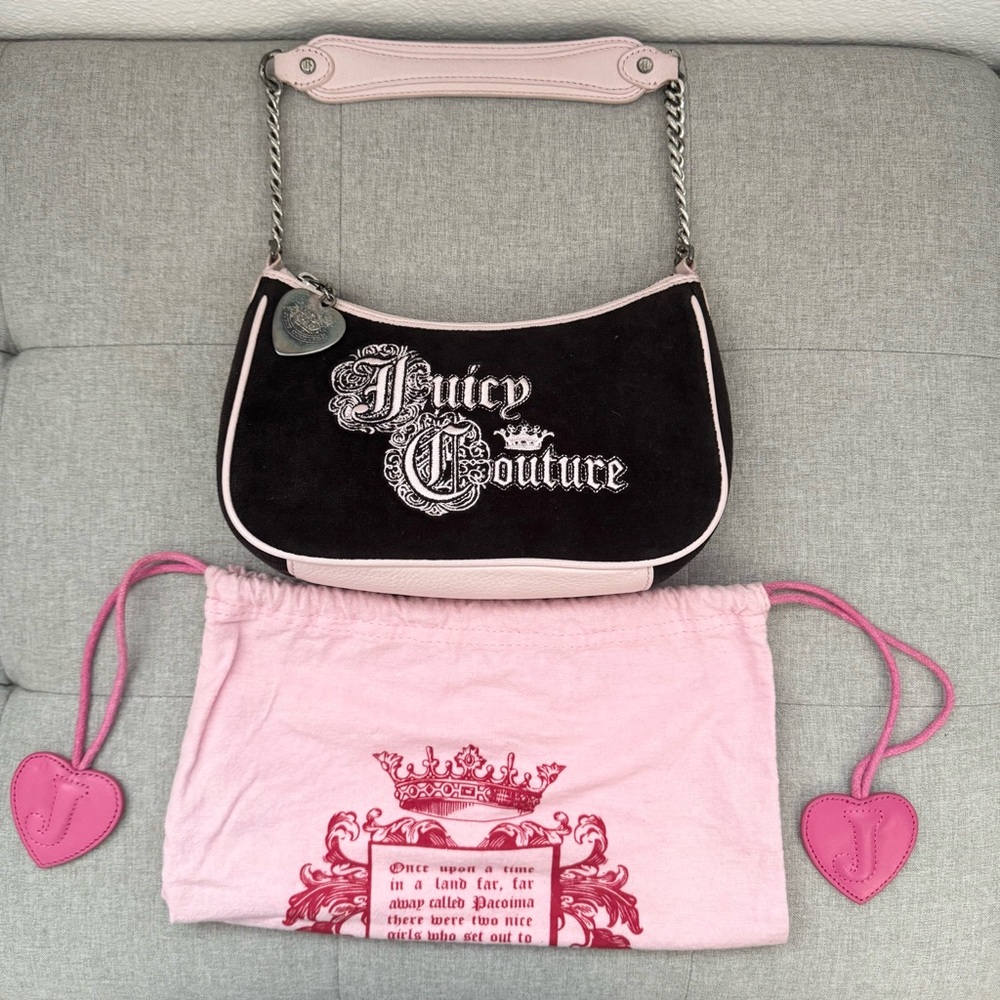 Juicy Couture Vintage Y2K Black Pink Velour Shoulder Handbag